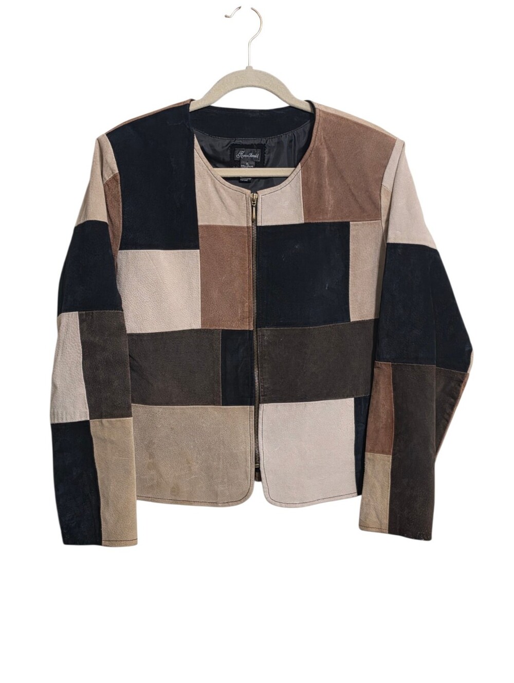 Vintage 90s Brown Patchwork Jacket XL Indie Western Grunge Festival Cropped